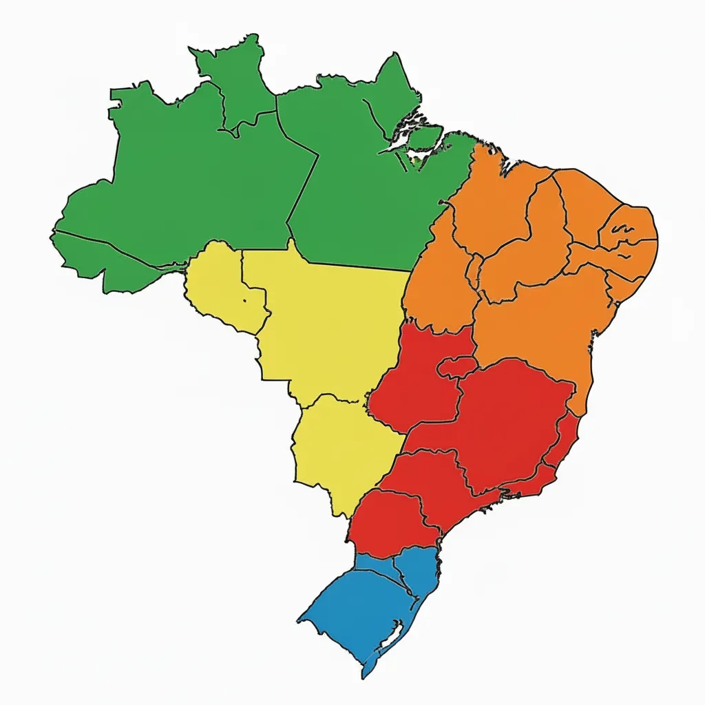 Mapa do Brasil colorido por regiões
